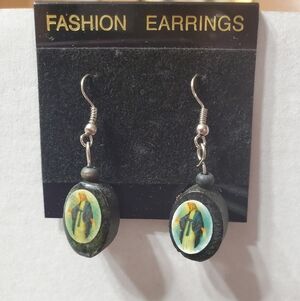 📣📣 2 Pairs/$12 📣📣Religious Artistic Black and Green Fashion Earrings